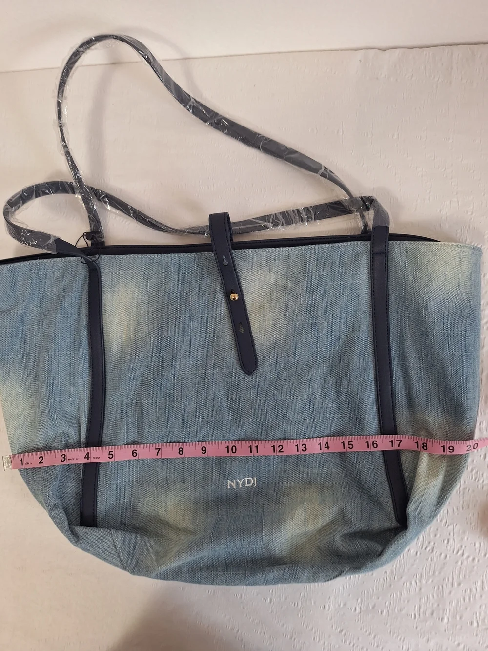 NWT NYDJ Blue Denim Tote Bag with Navy Trim